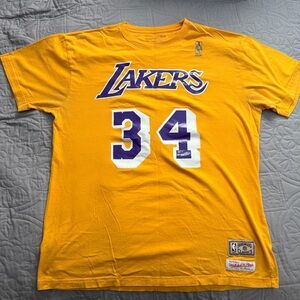 Lakers #34 Shaquille O’Neal Gold Tee - Hardwood Classics